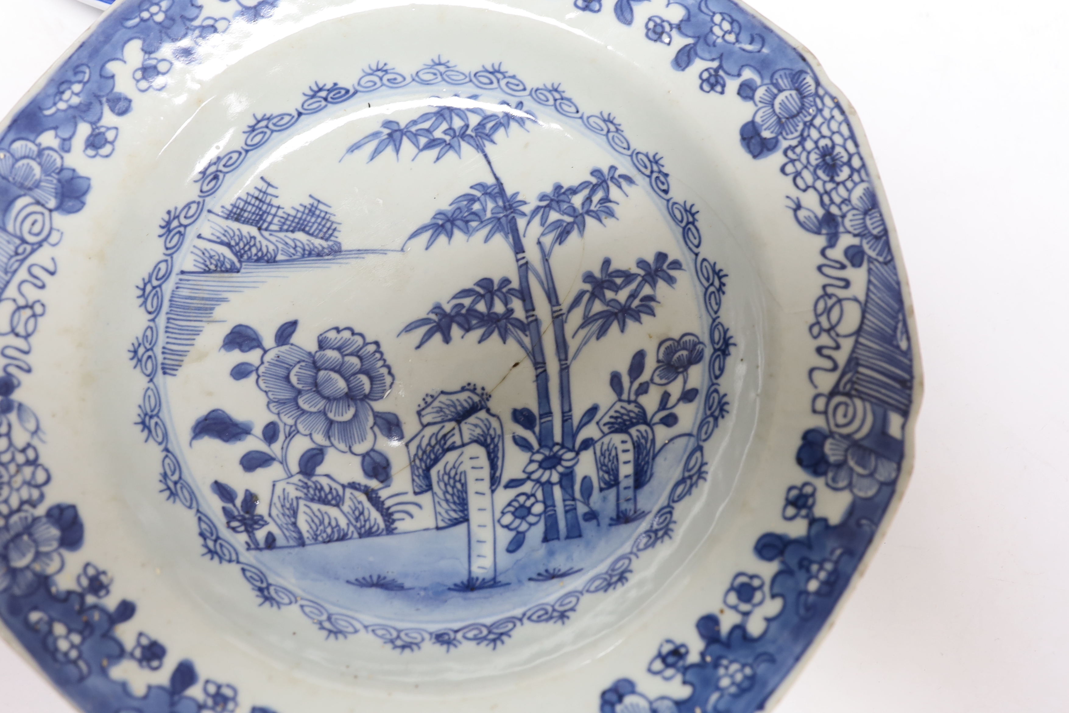 A group of Japanese and Chinese porcelain including an 18th century Chinese export dish, tallest 36cm